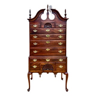 1981 Statton Furniture Queen Anne Solid Cherry Oxford Highboy With Antique Cherry Finish For Sale
