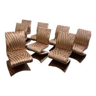 1970s Gastone Rinaldi Style Z Chairs + Kelly Wearstler Upholstery - Set of 8 For Sale