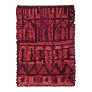 Vintage Swedish Rya Rug With Magenta Spires and Red Geometry - Rug & Kilim For Sale