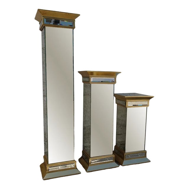 Mid-Century Hollywood Regency Mirrored Columns from Deknudt Belgium, Set of 3 For Sale