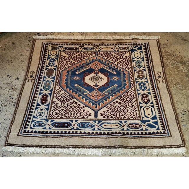 Early 20th Century Vintage Afghan Tribal Square Prayer Rug- 3′7″ × 3′8″ For Sale In Dallas - Image 6 of 11