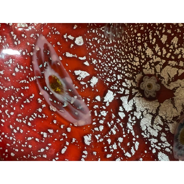 Glass Vintage Midcentury Barbini Murano Style Red Silver Flecks Italian Art Glass Bowl Ashtray For Sale - Image 7 of 12
