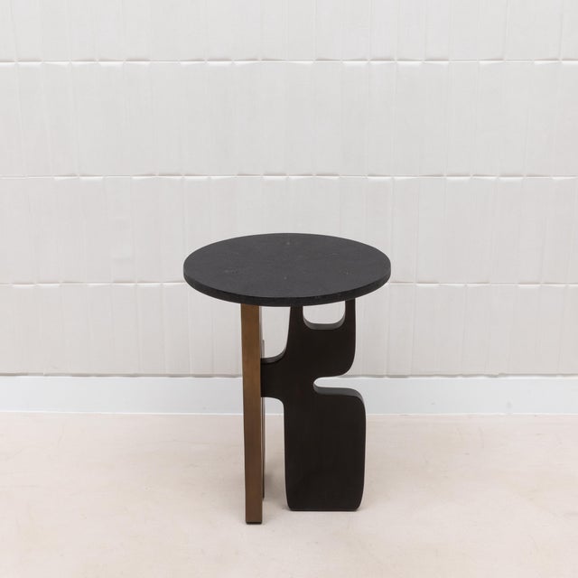 Kifu Paris Side Table in Black Shagreen With Bronze Patina and Black Brass by Kifu Paris For Sale - Image 4 of 12