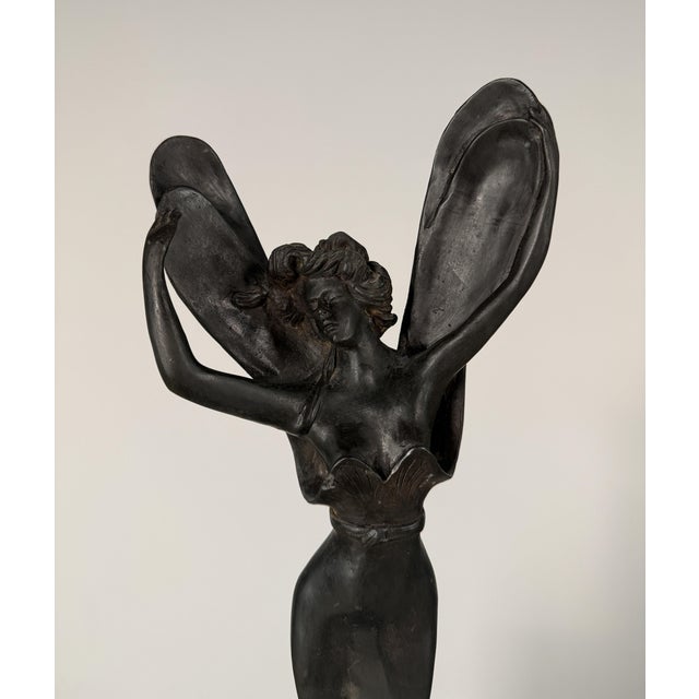 Art Deco Art Nouveau Bronze Dragonfly Woman Sculpture on Marble – 18” Tall For Sale - Image 3 of 10