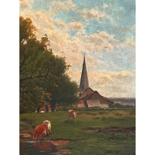 Pastoral Landscape, Oil Painting on Wood Panel, Framed For Sale - Image 11 of 11