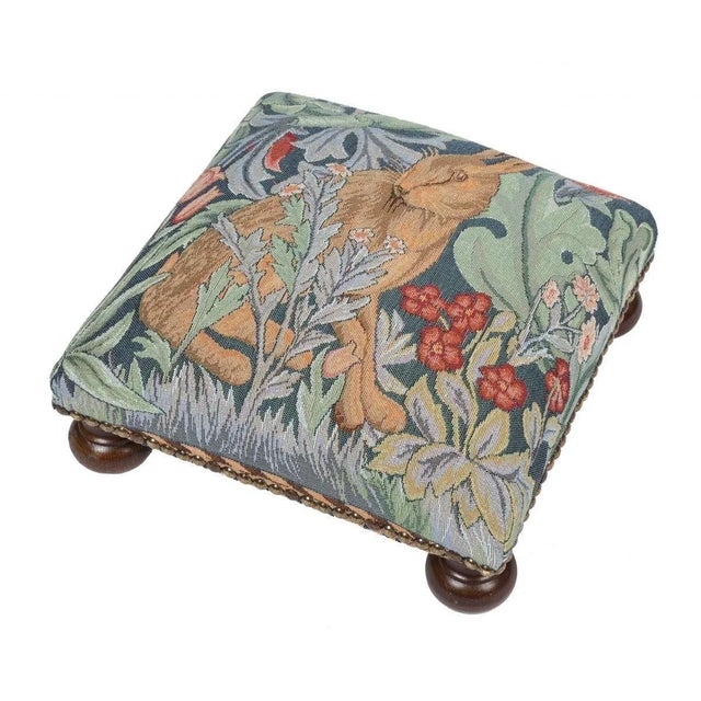 English 00 Morris Hare Left Tapestry Footstool For Sale - Image 3 of 3