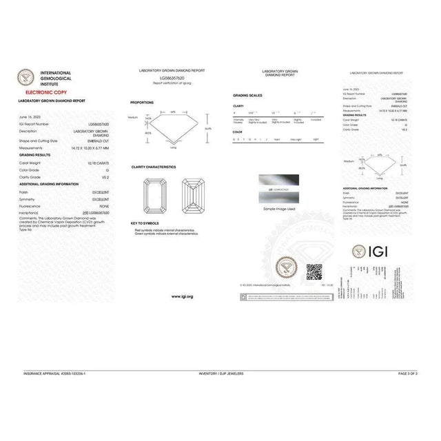 Ladies 14K White Gold Igi 10.18ct G VS2 Emerald Cut Lab Grown Diamond Solitaire Engagement Ring For Sale - Image 10 of 10