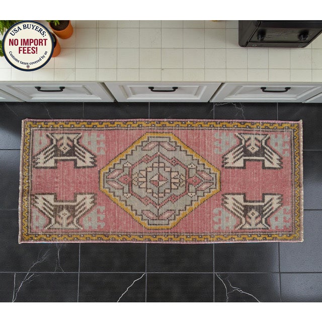 Contemporary 1970s Hand Knotted Door Mat, Entry Decor, Bath Mat, Kitchen Decor, Small Rug, Turkish Rug , Laundry Room Decor - 1'7" X 3'71" For Sale - Image 3 of 16