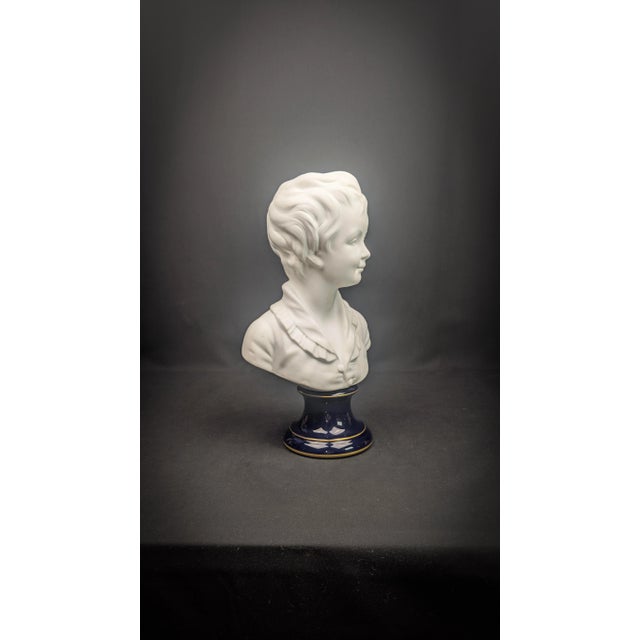 Blue Limoges Porcelain Bust of the Child Alexandre Brongniart after Jean Houdon by Camille Tharaud For Sale - Image 8 of 12
