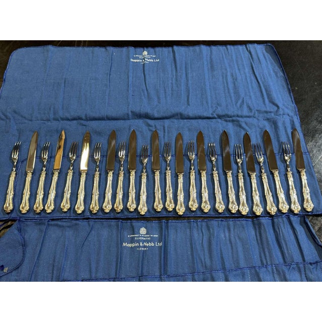 Silver-Plated Fruit Knife and Fork Set by Mappin & Webb, Set of 24 For Sale - Image 3 of 4