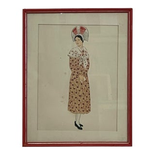 Vintage French Fashion Print by Lepage-Medvey, Costumes Français Champagne Woman, Framed Paris Editions Hyperion Illustration. For Sale