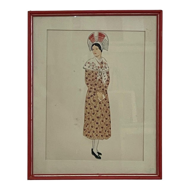 Vintage French Fashion Print by Lepage-Medvey, Costumes Français Champagne Woman, Framed Paris Editions Hyperion Illustration. For Sale