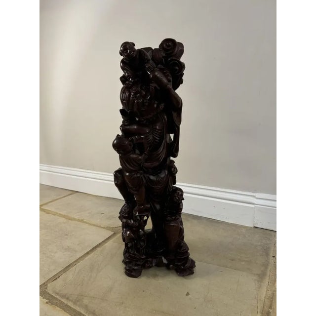 Large Antique Carved Hardwood Chinese Figure, 1900 For Sale - Image 3 of 9