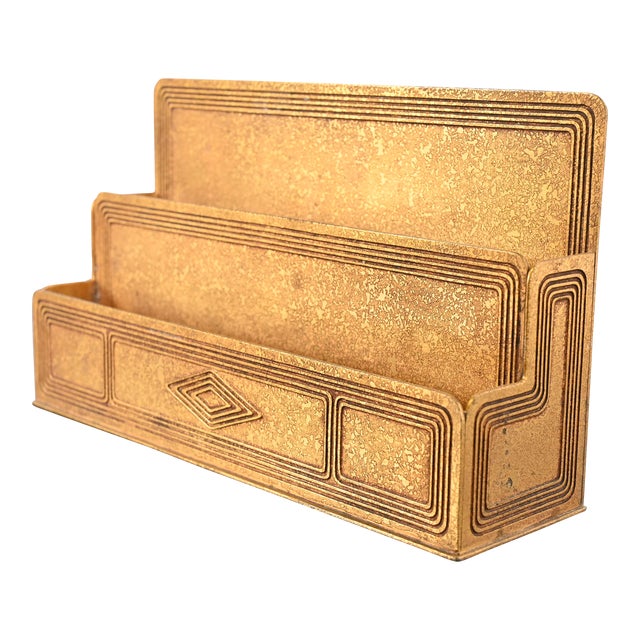 Tiffany Studios New York Graduate Pattern Bronze Doré Letter Rack For Sale