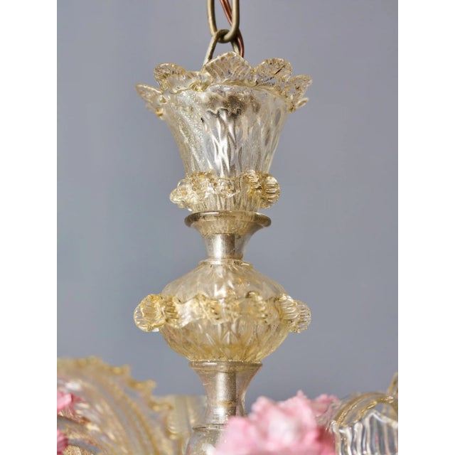 Venetian Five-Arm Murano Glass Chandelier For Sale - Image 4 of 12