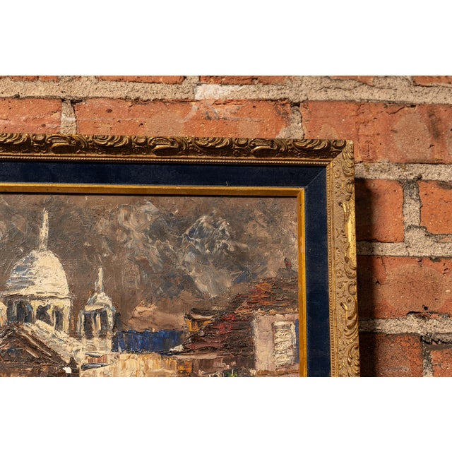 Mid 20th Century Rainy Cityscape | Framed Savic Oil Painting For Sale - Image 4 of 8