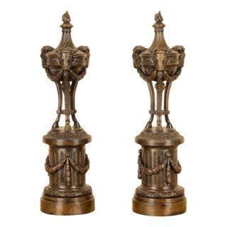 Antique Neo-Classical Italian Bronze Urns, 1830, Set of 2 For Sale