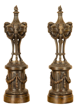 Antique Neo-Classical Italian Bronze Urns, 1830, Set of 2