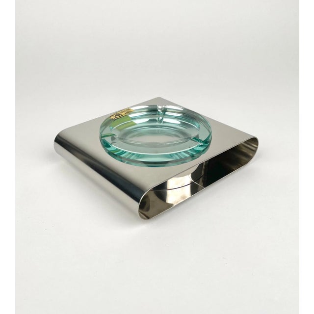 Ashtray in Steel and Green Glass from Sena Cristal, Italy, 1970s For Sale - Image 4 of 15