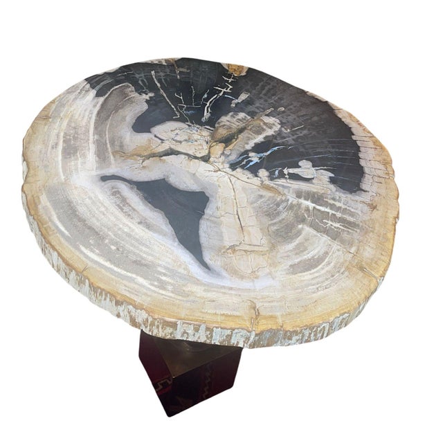 Late 20th Century Modern Petrified Wood Side Table W/ Sculptural Metal Base. Late 20th C. For Sale - Image 5 of 12