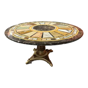Regency Style Carved Gilt Base Marble Specimen Top Round Center Table