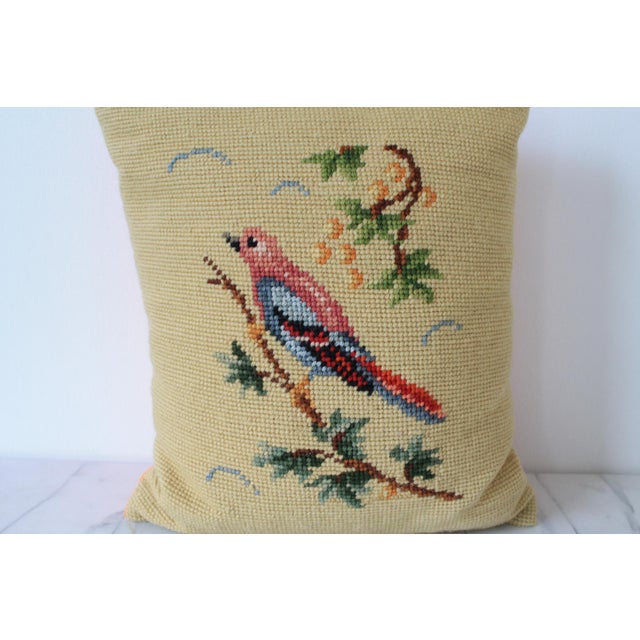 Vintage Needlepoint Accent Pillow With Bird Motif For Sale - Image 9 of 9