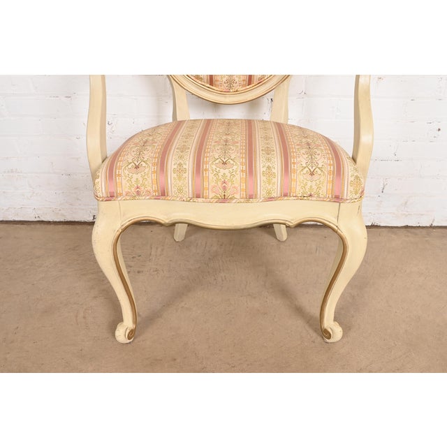 Wood Karges French Provincial Louis XV Cream Lacquered and Gold Gilt Armchairs or Dining Chairs, Pair For Sale - Image 7 of 11