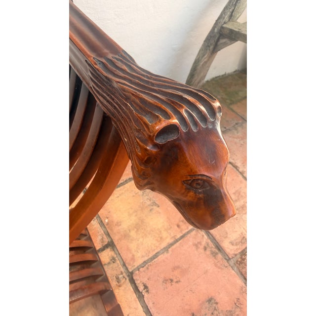 Pair of Vintage Renaissance Revival Savonarola Chairs With Carved Lion Heads For Sale - Image 13 of 14