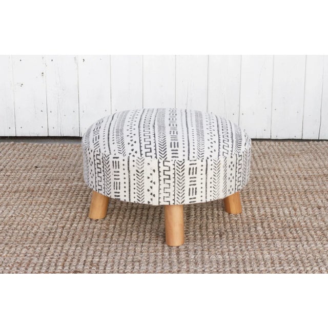 Wood White & Black Mudcloth Dhurrie Ottoman Stool For Sale - Image 7 of 7