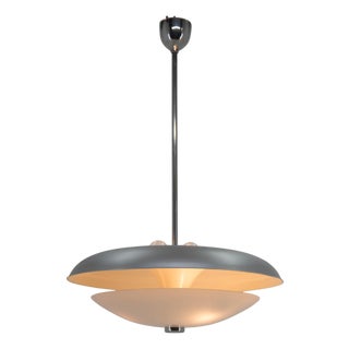 Bauhaus UFO Chandelier in Chrome & Glass, Czech Republic, 1930s For Sale