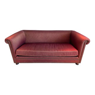 Le Jeune Miami Custom Burgundy Rolled-Arm Sofa With Nailhead Trim & Accessories For Sale