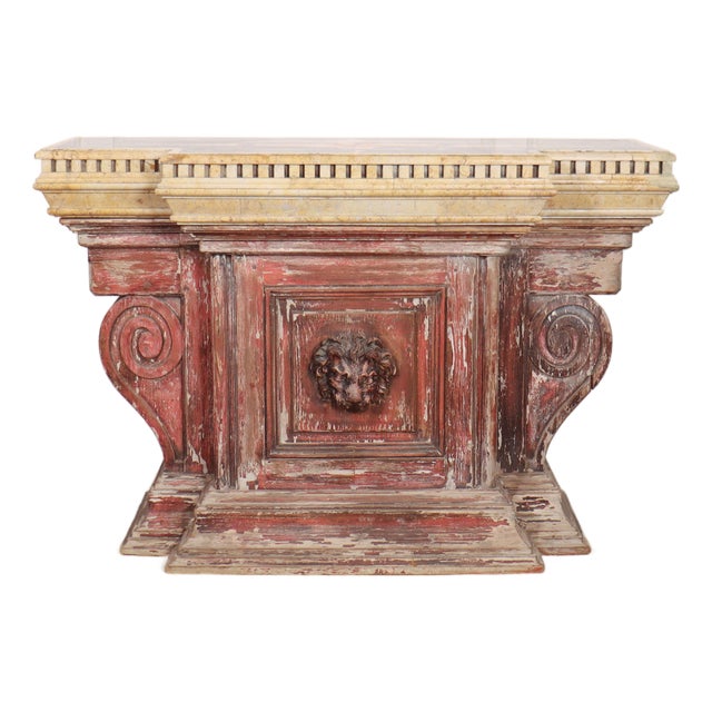 Italian Breakfront Console with Marble Top For Sale
