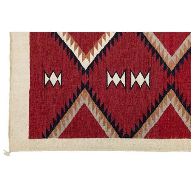 9x12 Modern Navajo Style Geometric Area Rug Handmade Red & Cream Wool Flatweave For Sale - Image 9 of 11