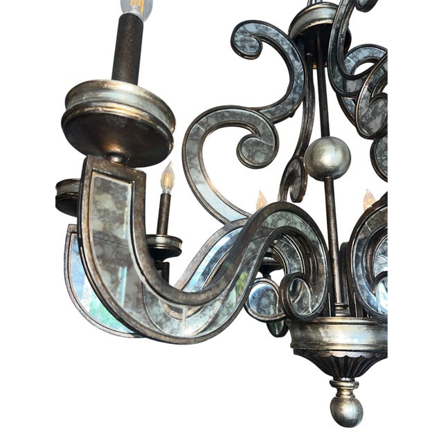 French John-Richard Eight Light Antique Bronze Mirrored Chandelier For Sale - Image 3 of 6