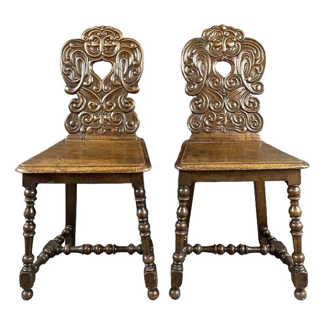 Late 19th Century Carved Wooden Chairs, Set of 2 For Sale