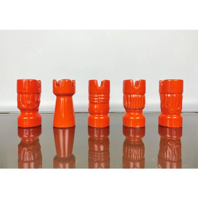 Ceramic Orange Ceramic Chess Pieces Sculpture by Il Picchio, Italy, 1970s, Set of 5 For Sale - Image 7 of 14