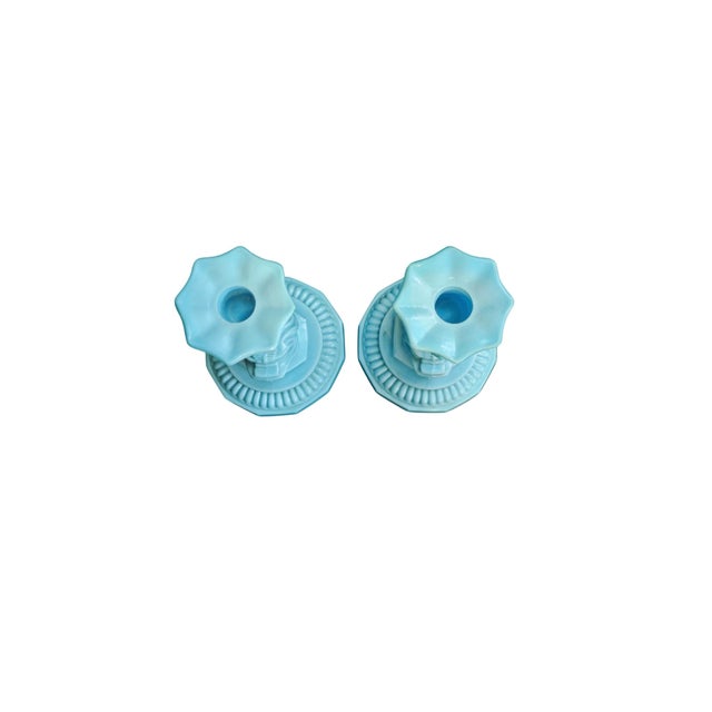 Turquoise Blue Candle Stick Holders (Set of 2) For Sale - Image 4 of 5
