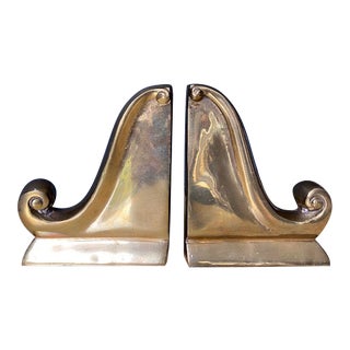 Vintage Mid-Century Modern Brass Wave Bookends - a Pair For Sale
