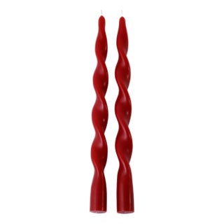 Lumière Twist Taper Candles, Set of 12 in Crimson Red, 12" For Sale