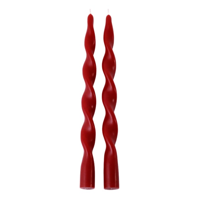 Lumière Twist Taper Candles, Set of 12 in Crimson Red, 12" For Sale