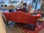 Ruby Red Antique Camelback Chippendale Style Damask Fabric Sofa For Sale - Image 8 of 11