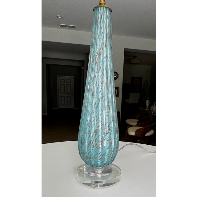 Barbini Murano Blue Copper Ribbed Glass Table Lamp For Sale - Image 13 of 18