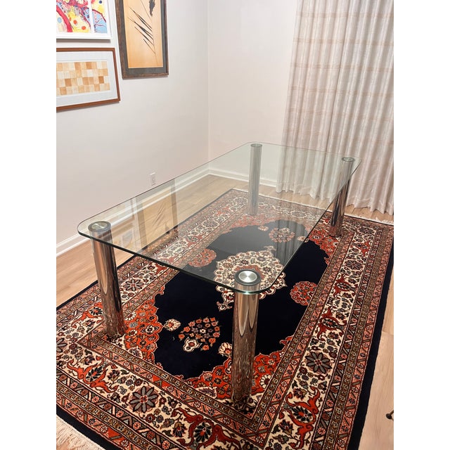 1980s Postmodern Glass Dining Table, Chrome-Plated Legs, Seats 6 For Sale - Image 4 of 4