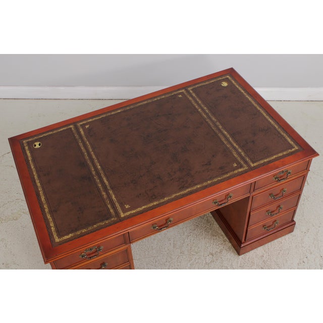 Reprodux Bevan Funnel Leather Top Yew Wood Desk For Sale - Image 9 of 18