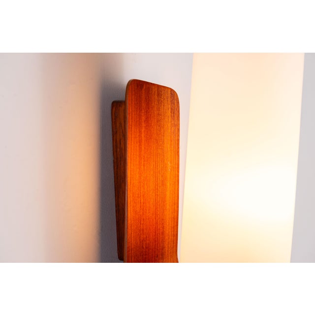 Wood Cilindrical Opal Glass and Bent Wood Wall Lamp, 1960s For Sale - Image 7 of 12