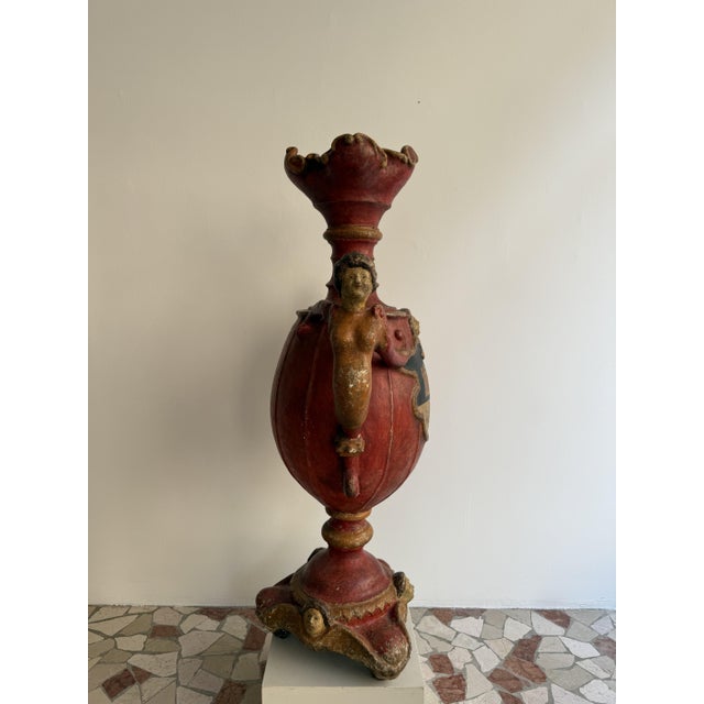 17th Century Baroque Candleholder in Lacquered Wood and Plaster, Spain, 1600 For Sale - Image 9 of 18