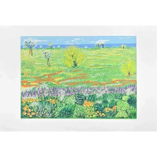 Maddalena Striglio, Meadow in Spring, Original Screen Print, Late 20th Century For Sale