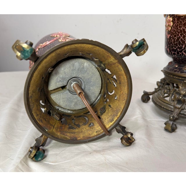 Rare Pair Antique 19th Century Hinks & Son Duplex Electrified Porcelain Bronze Oil Lamp For Sale - Image 15 of 15