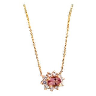 Natural Tourmaline Diamond Pendant Necklace 18" 14k YG 1.40 TCW Certified For Sale