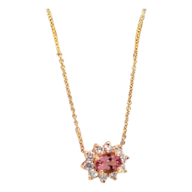 Natural Tourmaline Diamond Pendant Necklace 18" 14k YG 1.40 TCW Certified For Sale